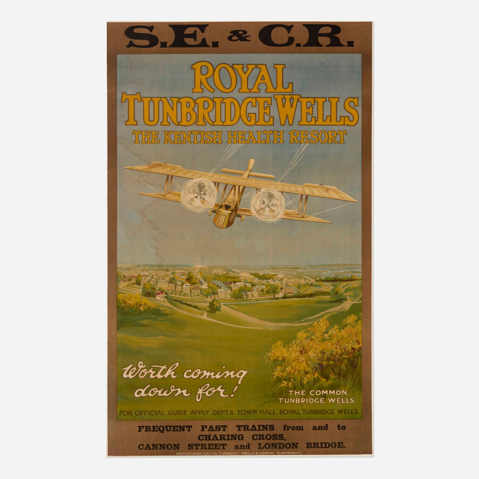 Royal Tunbridge Wells / The Kentish Health Resort vintage poster: Royal Tunbridge Wells / The Kentish Health Resort vintage poster c. 1910 38.625 h x 23.75 w in (98 x 60 cm) The South Eastern and Chatham Railway (S.E. & C.R.), which operated from 1899 to 1923 be
