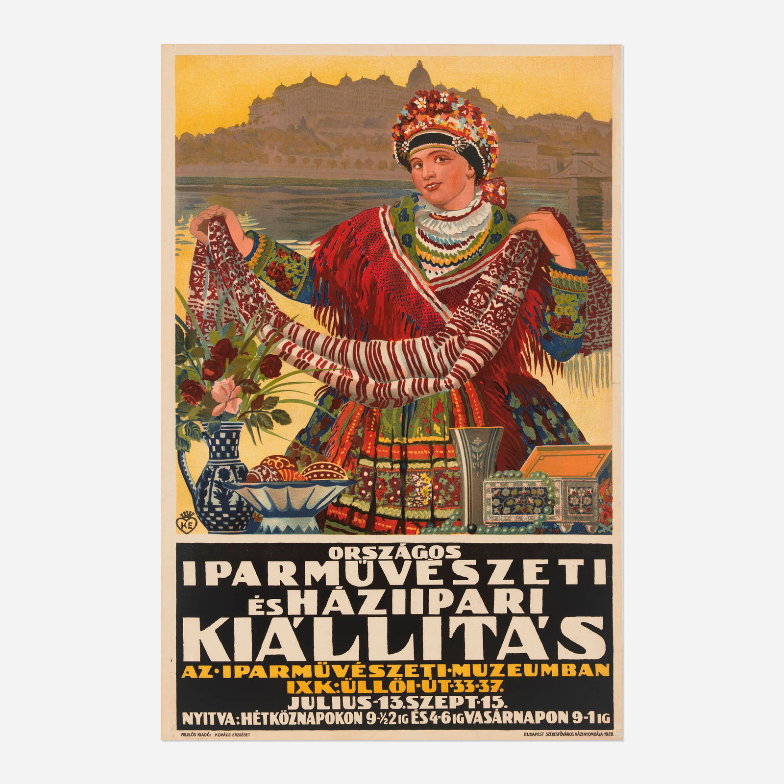 Iparmuveszeti es Haziipari Kiallitas vintage poster: Iparmuveszeti es Haziipari Kiallitas vintage poster 1929 37.25 h x 24.875 w in (95 x 63 cm) This poster advertises the 1929 Hungarian National Applied Arts and Home Industry Exhibition, held at Budape