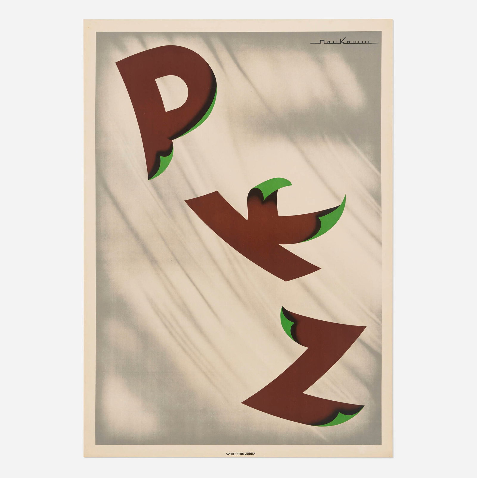 Emil Alfred Neukomm, PKZ vintage poster: Emil Alfred Neukomm PKZ vintage poster 1930 50.25 h x 37.875 w in (128 x 96 cm) In a simple but ingenious way of suggesting autumn, this poster has the letters of the famous Swiss men's clothin