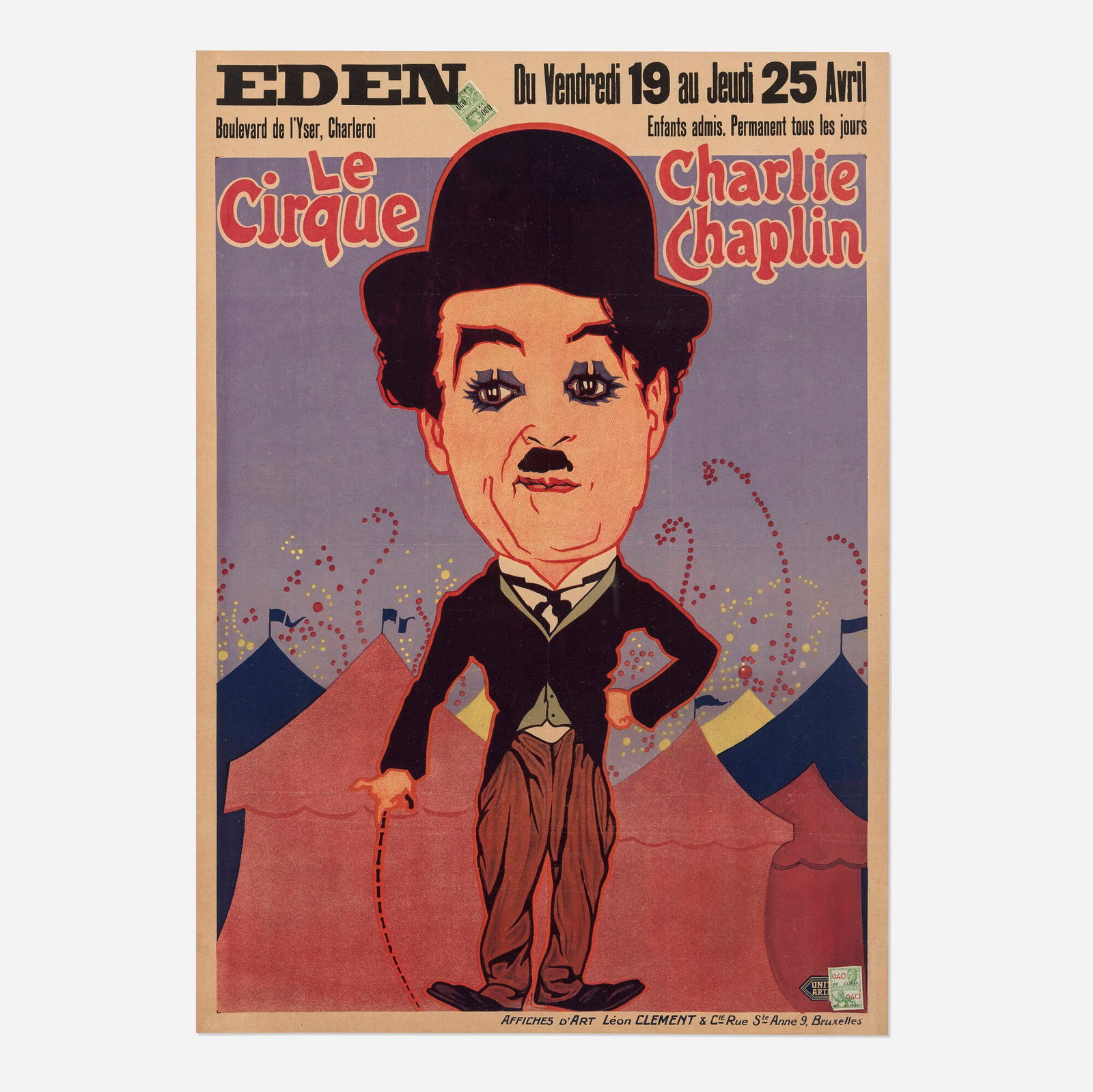 Hap Hadley, Le Cirque vintage poster: Hap Hadley Le Cirque vintage poster 1928 33.5 h x 23.625 w in (85 x 60 cm) Created during the height of Charlie Chaplin's international popularity, this poster was designed by Alvan Cordell "Ha