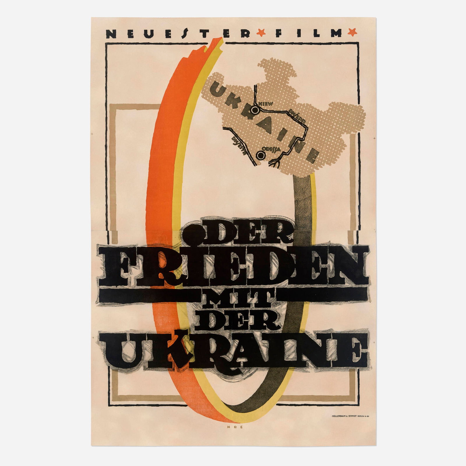 Hans Rudi Erdt, Der Frieden mit der Ukraine (Rare vintage film poster): Hans Rudi Erdt Der Frieden mit der Ukraine (Rare vintage film poster) 1918 55.75 h x 37 w in (142 x 94 cm) Erdt studied lithography in Munich before joining Hollerbaum and Schmidt around 1908, where