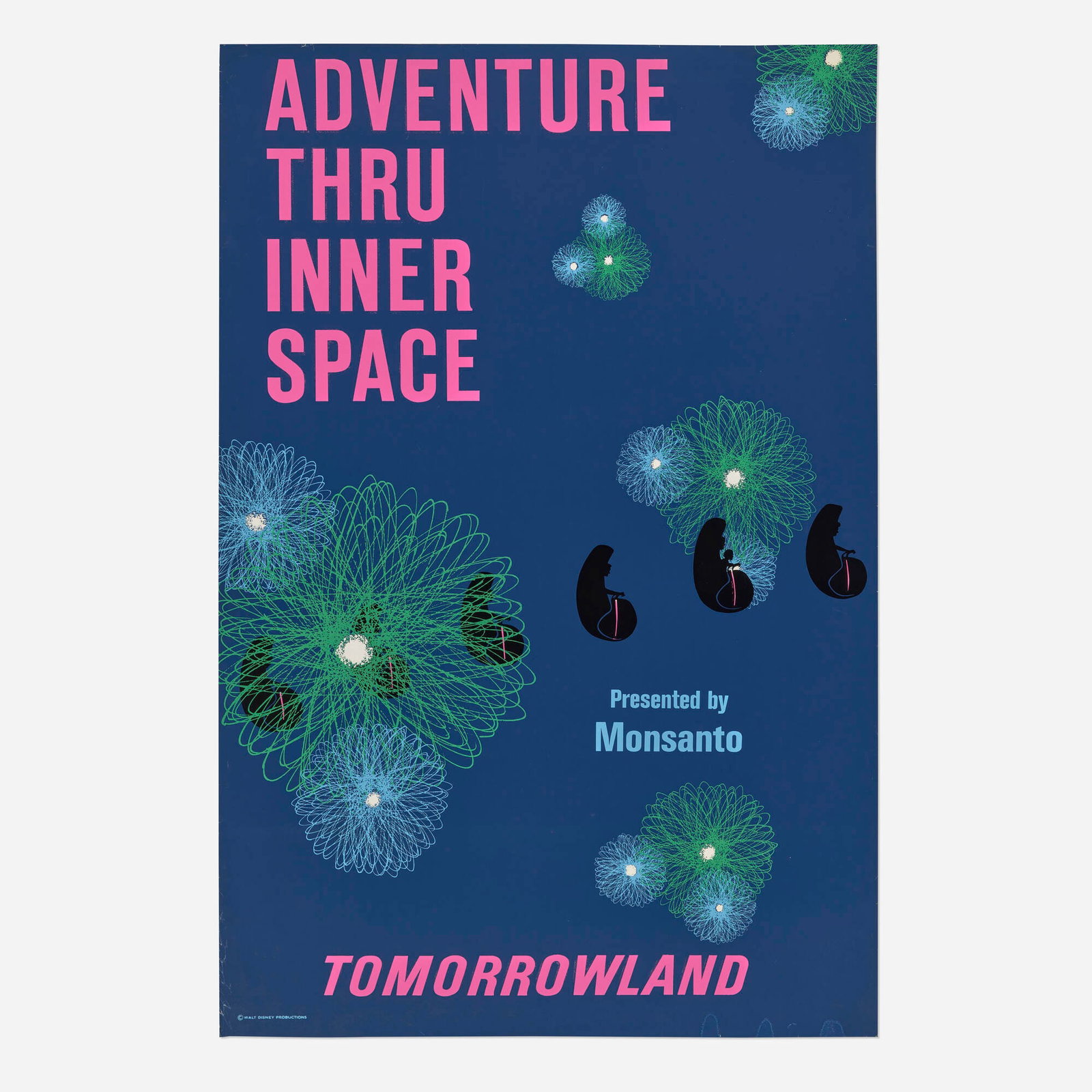 John Drury, Adventure Thru Inner Space / Tomorrowland / Disneyland vintage poster: John Drury Adventure Thru Inner Space / Tomorrowland / Disneyland vintage poster 1967 screenprint in colors 54 h x 36 w in (137 x 91 cm) Described by Walt Disney as 'a vista into a world of wondr