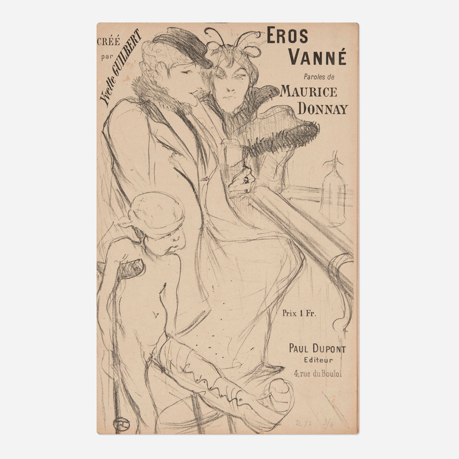 Henri de Toulouse-Lautrec, Eros Vanne (sheet music): Henri de Toulouse-Lautrec Eros Vanne (sheet music) 1894 10.75 h x 6.75 w in (27 x 17 cm) Literature: Adriani, 96 III; Wittrock, 56 This work will ship from Chicago, Illinois.