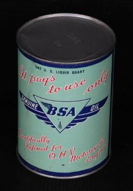 Genuine BSA Motorcycle Oil Quart Round Metal Can (1 of 4)