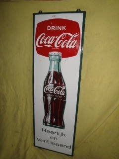 Coca-Cola with bottle logo, SSP rolled edge sign, : Coca-Cola with bottle logo, SSP rolled edge sign, 54x18 inches,