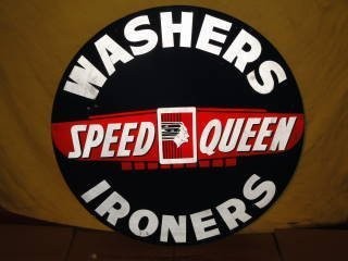 Speed Queen Washers & Ironers, (reflective) SST si: Speed Queen Washers & Ironers, (reflective) SST sign wood back, 42 inch,