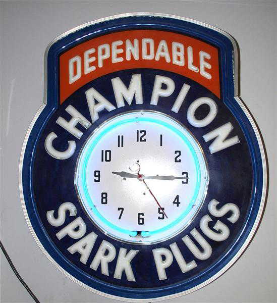 179 Dependable Champion Spark Plugs neon clock, 36x24