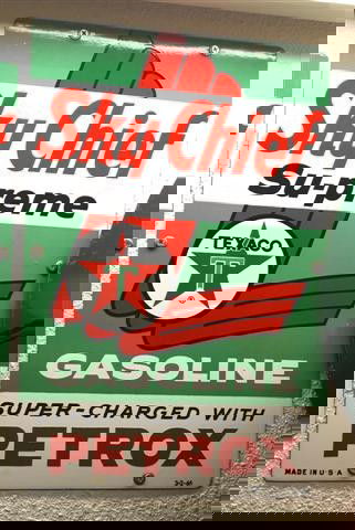 Texaco (white-T) Sky Chief Supreme with Petrox, (m: Texaco (white-T) Sky Chief Supreme with Petrox, (medium) PPP sign, 15x10 inches,