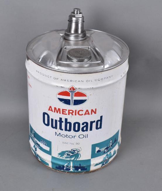 American Outboard Motor Oil Five Gallon Metal Can (1 of 2)