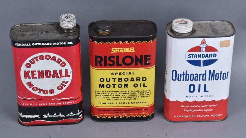 3-Flat Metal Outboard Motor Oil Cans (1 of 2)