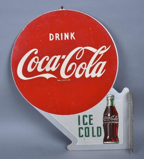 Drink Coca-Cola Ice Cold w/Bottle Metal Flange Sign (1 of 7)