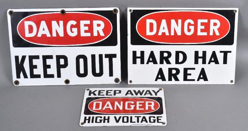 3-Different Danger Porcelain Signs (1 of 2)