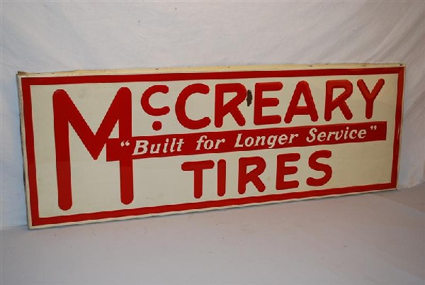 McCreary Tires "Built for Longer Service" SST embo: McCreary Tires "Built for Longer Service" SST embossed sign, 17x47 inches,