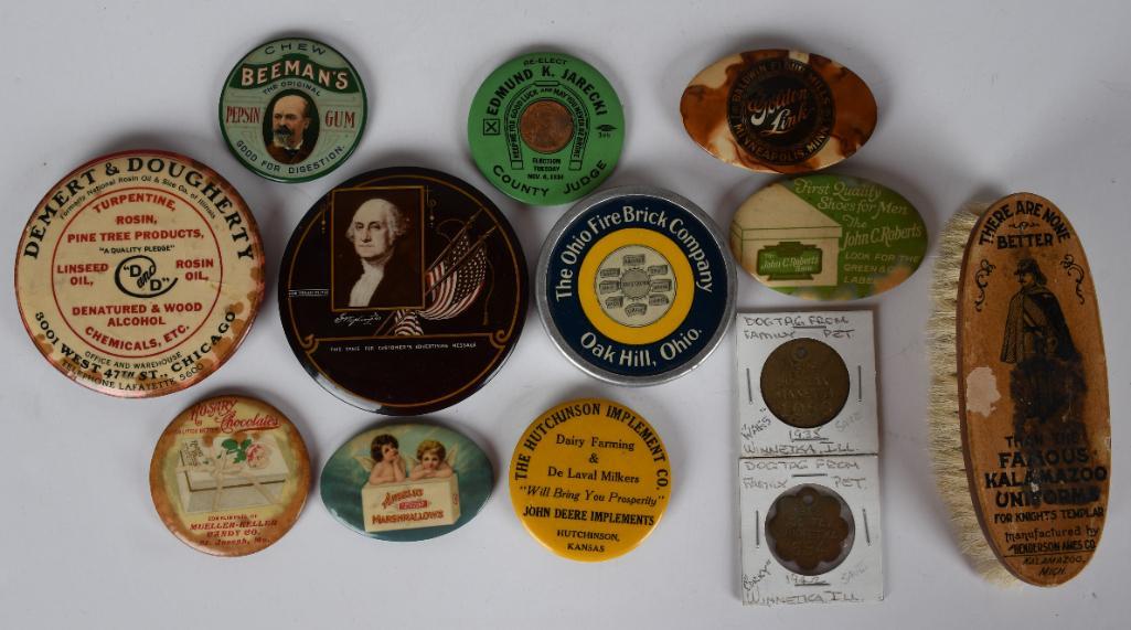 Box lot of Small Advertising Celluloid Pocket Mirrors & (1 of 7)