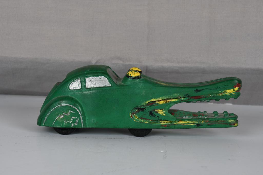 Auburn? Rubber Alligator Style Car: rated 8, 8"L., in good condition has light wear.