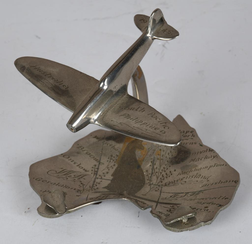 WWII Metal Trench Art Ashtray w/Fighter Plane (1 of 4)