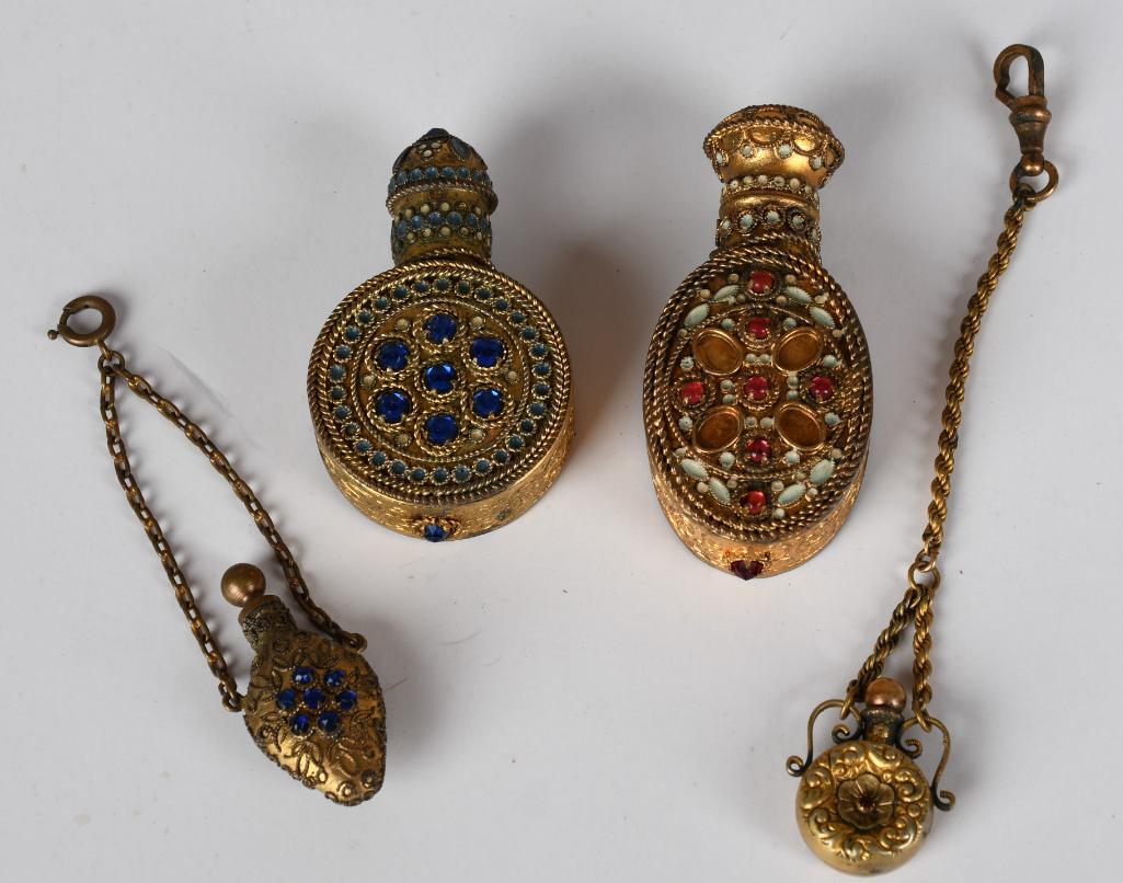 Lot of 4- Miniature Scent Perfume Bottles Metal (1 of 6)