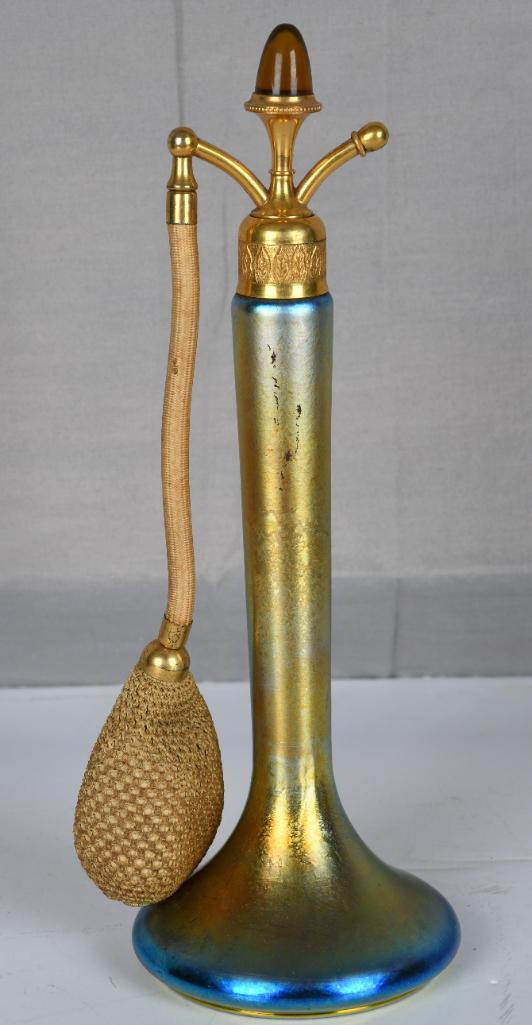 Tall Steuben DeVilbiss Gold & Blue Aurene Glass Perfume (1 of 5)