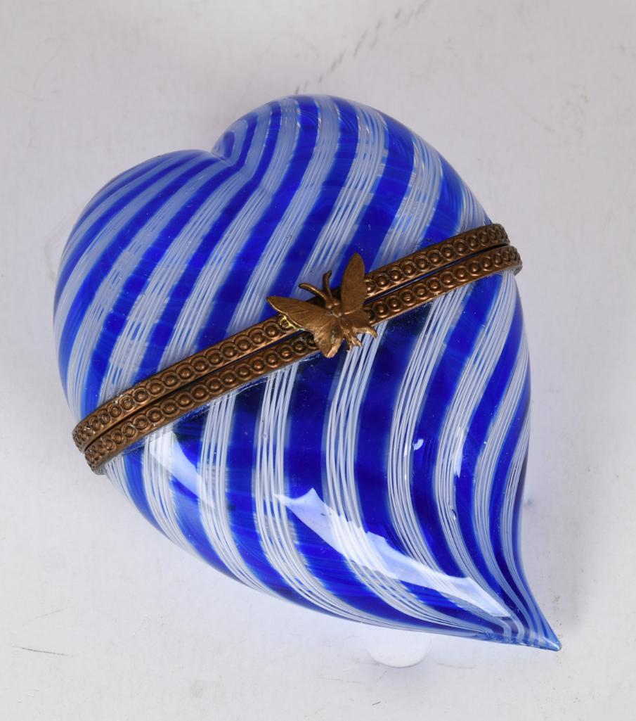 Blue & White Ribbon Glass Hinged Heart Box (1 of 7)