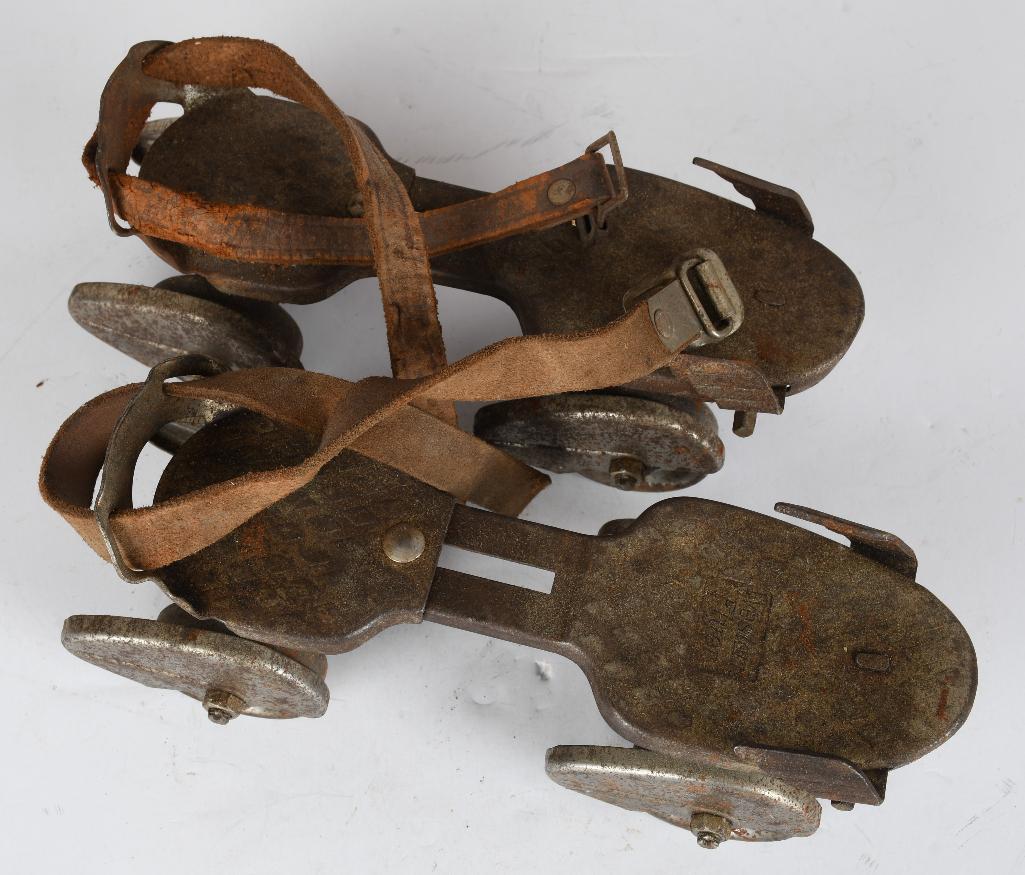 Wester Flyer Art Deco Roller Skates w/Wings: rated 7, 8.5" L., has rust and staining.