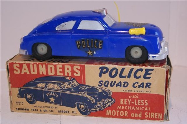 Saunders Tool & Die Co., Aurora, IL, Police Squad: Saunders Tool & Die Co., Aurora, IL, Police Squad Car Plastic 8" Long