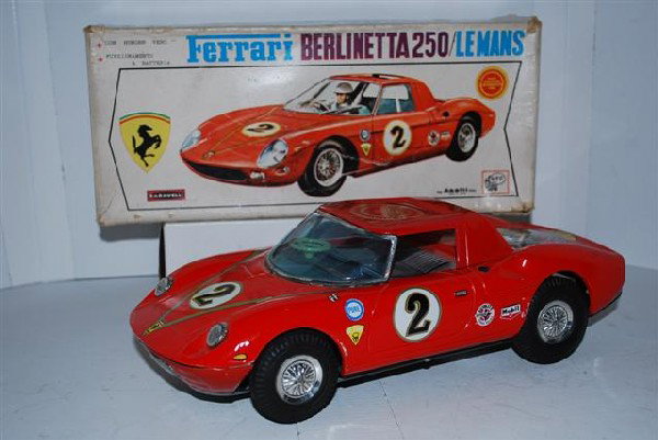 Ferrari Berlinetta 250 Lemans Japanese tin litho : Ferrari Berlinetta 250 Lemans Japanese tin litho battery operated car, NIB, 11 inches long,