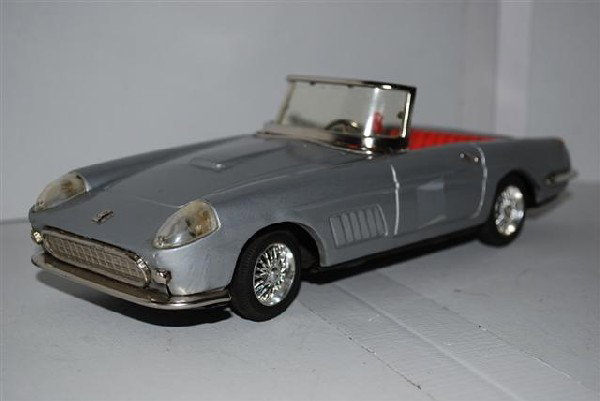 Bandai Ferrari 250 tin litho battery operated, ge: Bandai Ferrari 250 tin litho battery operated, gear shift, lights and horn, car, 11 inches long,
