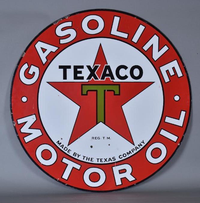 Texaco (black-T) Gasoline Motor Oil Porcelain Sign (1 of 7)