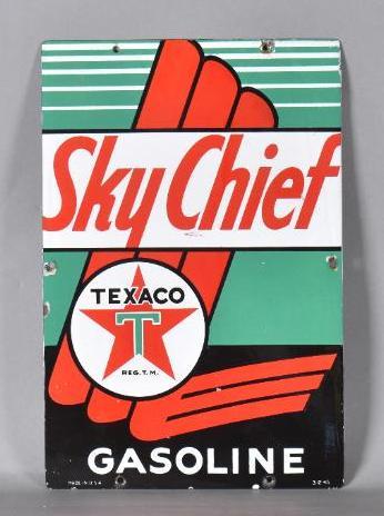 Texaco (white-T) Sky Chief Gasoline Porcelain Pump Sign (1 of 6)
