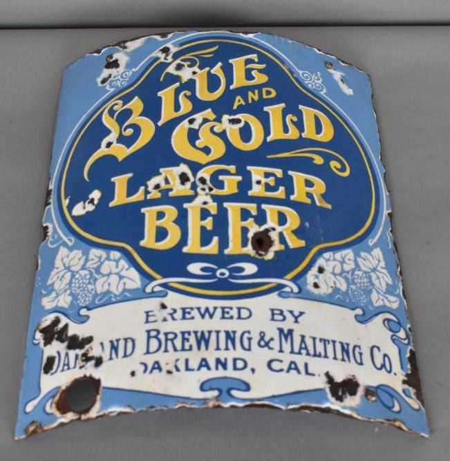 Blue & Gold Lager Beer Curved Porcelain Sign (1 of 4)