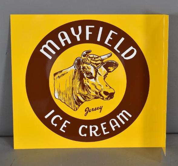 Mayfield Jersey Ice Cream w/Logo Metal Flange SIgn: Rated 9, 18"x20", metal flange sign, is nice, 1980's