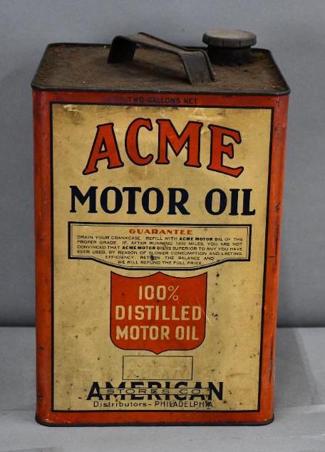 Acme Motor Oil Two-Gallon Square Metal Can (1 of 3)