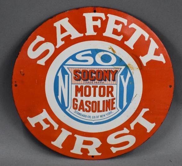 Socony Motor Gasoline Safety First Metal Sign (1 of 2)