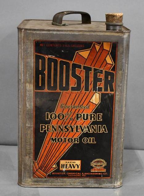 Booster Motor Oil Five Gallon Square Metal Can (1 of 3)