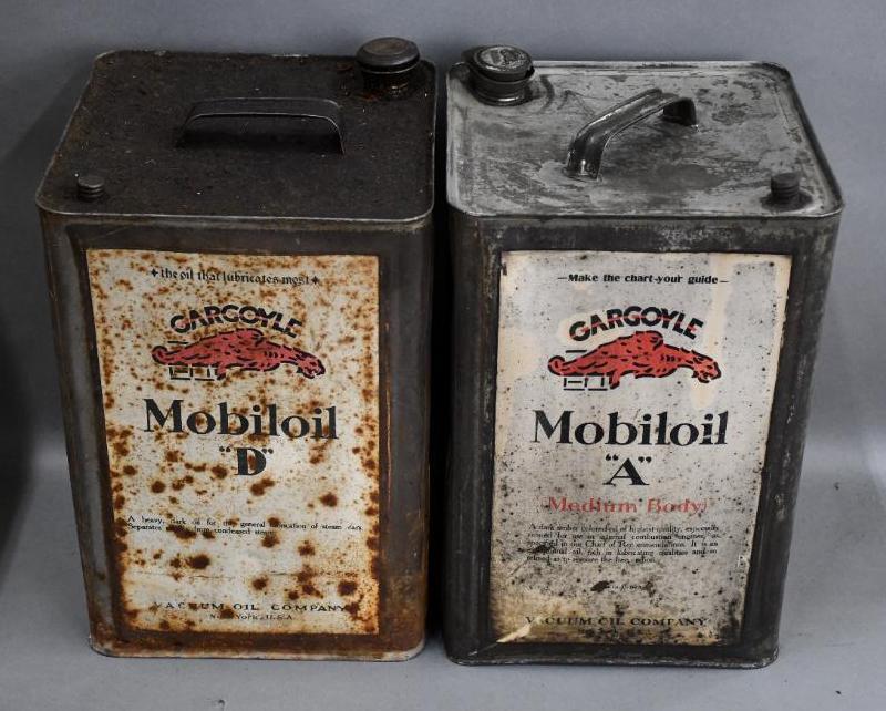 Mobiloil "A" & "D" Five Gallon Square Metal Cans (1 of 2)