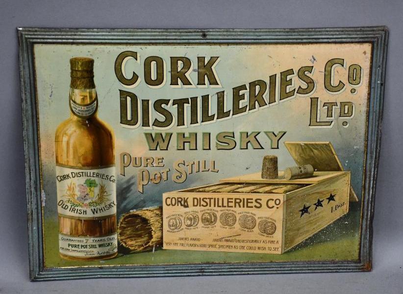 Cork Distilleries Whiskey w/Bottle Logo Metal Sign (1 of 2)