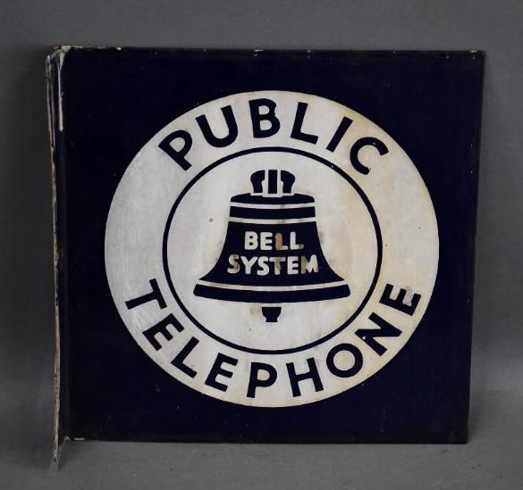 Bell System Public Telephone Porcelain Flange Sign (1 of 3)