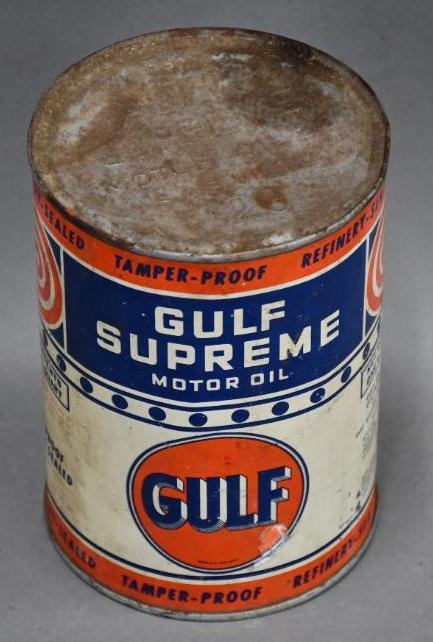 Gulf Supreme Motor Oil One Quart Round Metal Can (1 of 3)