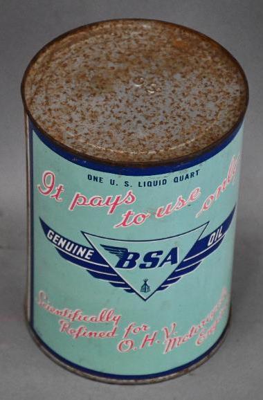 BSA Motorcycle Motor Oil One Quart Round Metal Can (1 of 3)