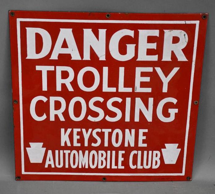 Danger Trolley Crossing Keystone Auto Club Porcelain (1 of 2)
