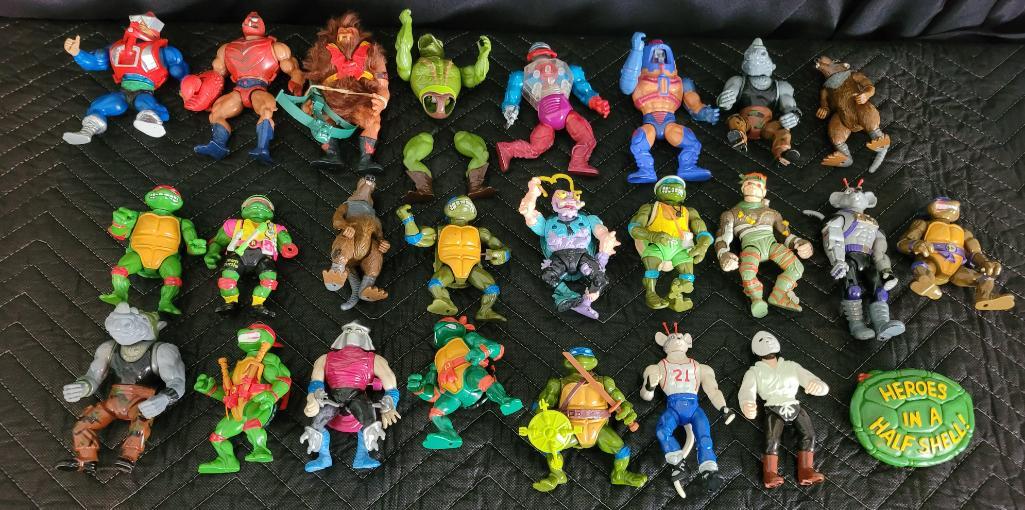HUGE LOT He-Man & Teenage Mutant Ninja Turtles 24: Great lot of 24 1980s vintage action figures with some weapons present (last photo).Ã‚ One shas legs removed (see photos).Ã‚ Ã‚