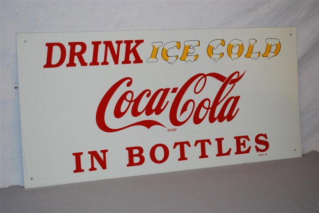 Drink Ice Cold Coca-Cola in bottles, SST sign, 11x2: Drink Ice Cold Coca-Cola in bottles, SST sign, 11x24 inches,