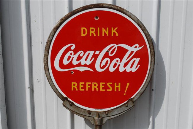 Drink Coca-Cola Refresh! DSP curb sign with holder: Drink Coca-Cola Refresh! DSP curb sign with holder, no base, 30 inch,
