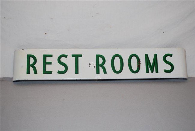 (Coca-Cola) Rest Rooms SSP curved sign, 5x28 inch: (Coca-Cola) Rest Rooms SSP curved sign, 5x28 inches,