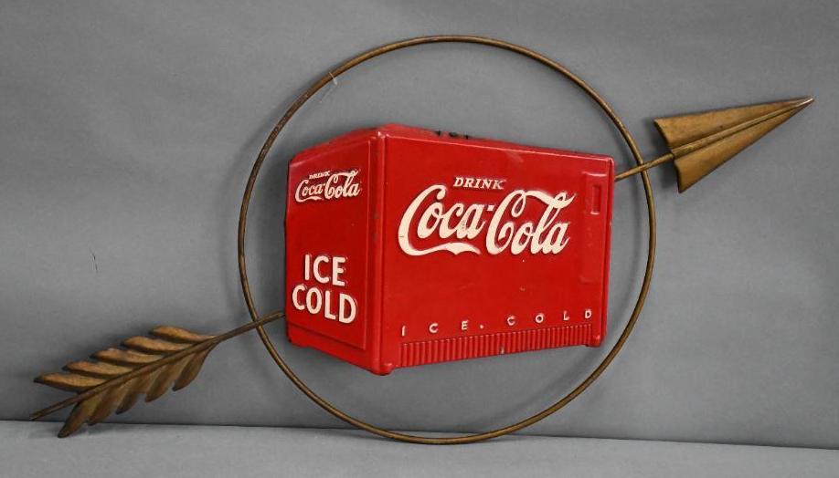 Coca-Cola Cooler w/Arrow Metal Sign (1 of 4)