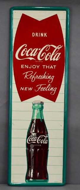 Drink Coca-Cola w/Fishtail Logo & Bottle Metal Sign (1 of 4)