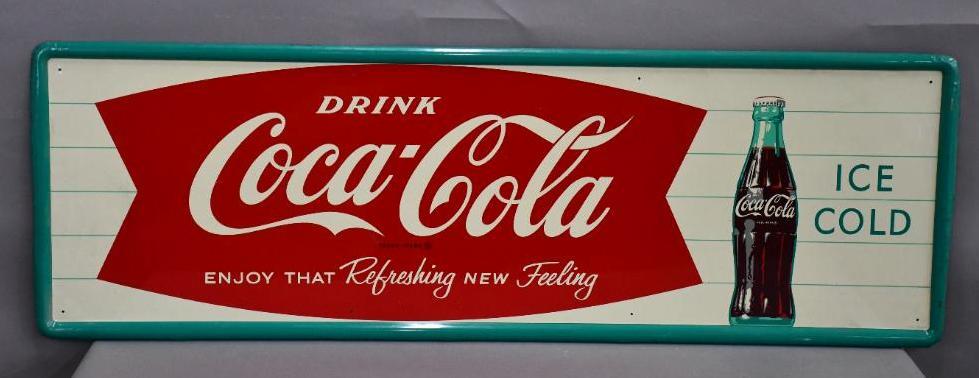 Drink Coca-Cola w/Fishtail Logo & Bottle Metal Sign (1 of 5)