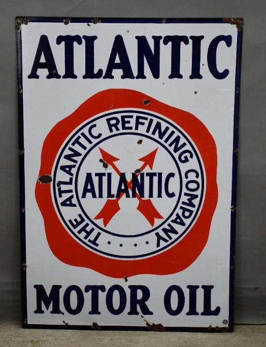 Atlantic Motor Oil w/Arrows Logo Porcelain Sign (1 of 4)
