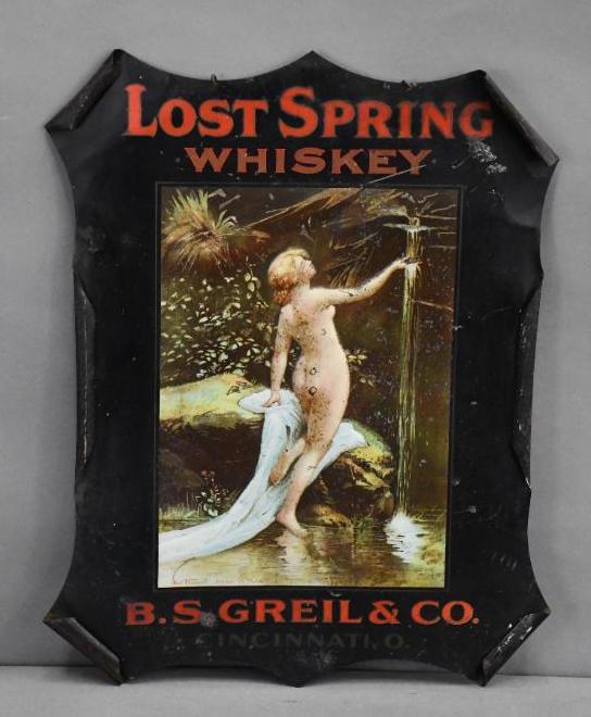 Lost Spring Whiskey w/Lady Bathing Metal Sign (1 of 2)