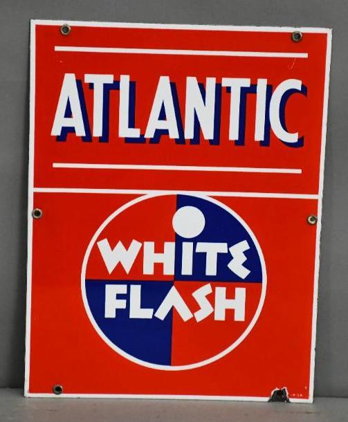 Atlantic White Flash Porcelain Pump Sign (1 of 2)